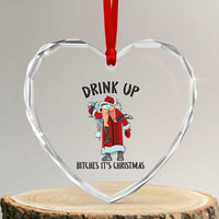 Funny Christmas Wine Heart Crystal Glass Ornament Drink Up Bitches It Is Christmas - Wonder Print Shop
