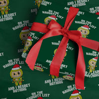 Funny Christmas Wrapping Paper Roll On the Naughty List I Regret Nothing Kawaii Bubu - Wonder Print Shop