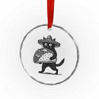 Funny Cinco De Mayo Black Cat With Taco Crystal Glass Ornament Mexican Food Gift