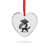 Funny Cinco De Mayo Black Cat With Taco Heart Crystal Glass Ornament Mexican Food Gift