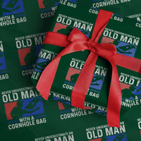 Funny Cornhole Player Wrapping Paper Roll Never Underestimate An Old Man With A Cornhole Bag