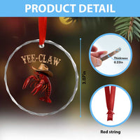Funny Cowboy Crawfish Crystal Glass Ornament Yee Claw Funny Crawfish Cajun Seafood Festival
