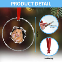 Funny Curious Hamster Peeking Through A Cracked Wall Meme Crystal Glass Ornament