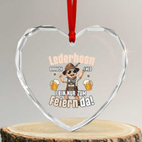 Funny Cute Boy Lederhosen Oktoberfest Heart Crystal Glass Ornament Lederhosn I Bin Nur Zum Feiern Da Party - Wonder Print Shop
