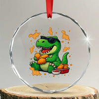 Funny Dinosaur Eating Chicken Nuggets Crystal Glass Ornament Food Lover Gift TS12