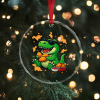 Funny Dinosaur Eating Chicken Nuggets Crystal Glass Ornament Food Lover Gift - Wonder Print Shop