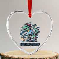Funny Dinosaur Playing Ice Hockey Heart Crystal Glass Ornament Hockeysaurus Gift For Kids - Wonder Print Shop