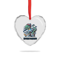 Funny Dinosaur Playing Ice Hockey Heart Crystal Glass Ornament Hockeysaurus Gift For Kids - Wonder Print Shop