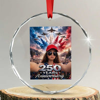 Funny Doll Face Meme 4th Of July Crystal Glass Ornament USA Freedom Jet Fighter Graphic