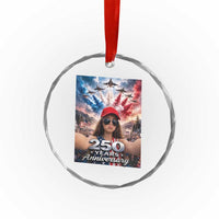 Funny Doll Face Meme 4th Of July Crystal Glass Ornament USA Freedom Jet Fighter Graphic