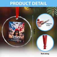 Funny Doll Face Meme 4th Of July Crystal Glass Ornament USA Freedom Jet Fighter Graphic