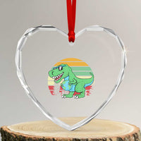 Funny Earth Day Dinosaur Lover Heart Crystal Glass Ornament Save The Planet