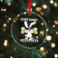 Funny Easter Bunny Drinking Beer Crystal Glass Ornament Some Bunny Needs Beer