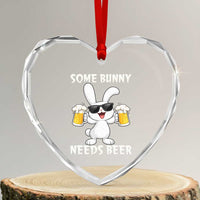 Funny Easter Bunny Drinking Beer Heart Crystal Glass Ornament Some Bunny Needs Beer