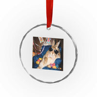 Funny Easter Bunny Sunglasses Graphic Crystal Glass Ornament