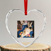 Funny Easter Bunny Sunglasses Graphic Heart Crystal Glass Ornament