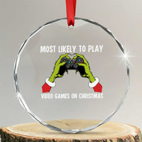 Funny Elf Hand Christmas Crystal Glass Ornament Most Likely To Play Video Games On Christmas TS14