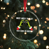 Funny Elf Hand Christmas Crystal Glass Ornament Most Likely To Play Video Games On Christmas TS14