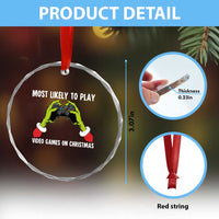 Funny Elf Hand Christmas Crystal Glass Ornament Most Likely To Play Video Games On Christmas TS14