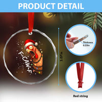 Funny F Caw F Chicken Christmas Crystal Glass Ornament Xmas Rooster Meme Santa Hat - Wonder Print Shop
