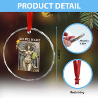 Funny Feminist Medusa Statue Of Liberty Crystal Glass Ornament Girls Will Be Girls