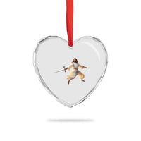 Funny Fencing Jesus Heart Crystal Glass Ornament Combat Sport Christan Lover - Wonder Print Shop