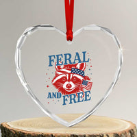 Funny Feral and Free Raccoon Heart Crystal Glass Ornament Patriotic Bandana Animal 4th of July US Flag - Wonder Print Shop