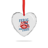 Funny Feral and Free Raccoon Heart Crystal Glass Ornament Patriotic Bandana Animal 4th of July US Flag - Wonder Print Shop
