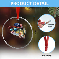 Funny Fishing American Flag Crystal Glass Ornament Patriotic Fisherman Family Gift - Wonder Print Shop
