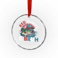 Funny Fishing Crystal Glass Ornament Red White Bruh Fisherman Gift American Flag - Wonder Print Shop