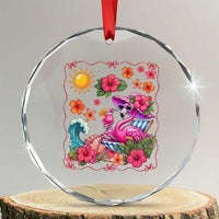 Funny Flamingo Tropical Floral Summer Vacation Graphic Crystal Glass Ornament
