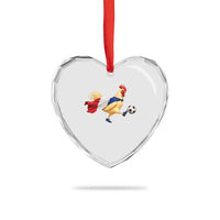 Funny France Soccer Heart Crystal Glass Ornament Rooster Wearing French Flag Patriotic Football Fan Graphic