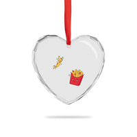 Funny French Fry Jumping Into Fries Box Heart Crystal Glass Ornament Fast Food Lover