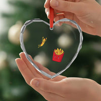 Funny French Fry Jumping Into Fries Box Heart Crystal Glass Ornament Fast Food Lover