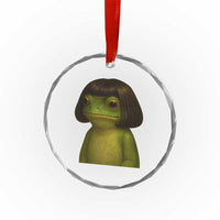 Funny Frog Bob Haircut Meme Crystal Glass Ornament Silly Toad Trends - Wonder Print Shop