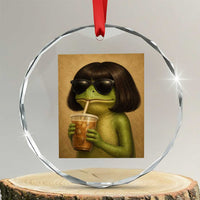 Funny Frog Bob Haircut Renaissance Painting Meme Crystal Glass Ornament