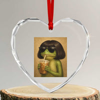 Funny Frog Bob Haircut Renaissance Painting Meme Heart Crystal Glass Ornament