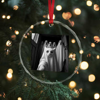 Funny Ghost Cat Halloween Meme Crystal Glass Ornament - Wonder Print Shop