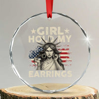 Funny Girl Hold My Earrings Crystal Glass Ornament Statue of Liberty American Flag - Wonder Print Shop