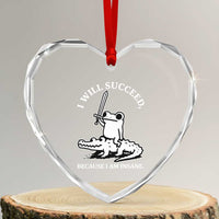 Funny Goblincore Sword Frog Riding Alligator Meme Heart Crystal Glass Ornament I Will Succeed Because I Am Insane Chaotic Motivation