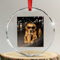 Funny Golden Retriever Iced Coffee Crystal Glass Ornament Grunge Silly Meme Graphic Funny Dog Lover