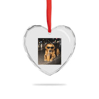 Funny Golden Retriever Iced Coffee Heart Crystal Glass Ornament Grunge Silly Meme Graphic Funny Dog Lover