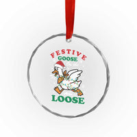Funny Goose Christmas Crystal Glass Ornament Festive Goose On The Loose Xmas Holiday - Wonder Print Shop
