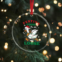 Funny Goose Christmas Crystal Glass Ornament Festive Goose On The Loose Xmas Holiday - Wonder Print Shop
