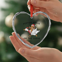 Funny Goose Christmas Heart Crystal Glass Ornament Festive Goose On The Loose Xmas - Wonder Print Shop