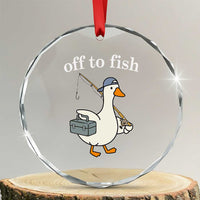 Funny Goose Fishing Crystal Glass Ornament Off to Fish Cute Waterfowl Angler Gift for Fishing Lovers