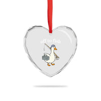 Funny Goose Fishing Heart Crystal Glass Ornament Off to Fish Cute Waterfowl Angler Gift for Fishing Lovers