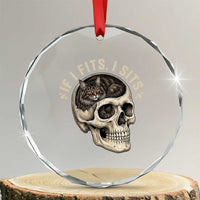 Funny Gothic Black Cat Skull Crystal Glass Ornament If I Fits I Sits