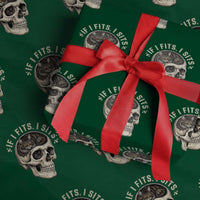 Funny Gothic Black Cat Skull Wrapping Paper Roll If I Fits I Sits