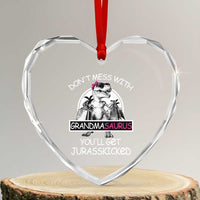 Funny Grandma Dinosaur Heart Crystal Glass Ornament Dont Mess With Grandmasaurus Youll Get Jurasskicked - Wonder Print Shop